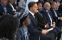 Mark Rutte holland kormányfő a hágai Nemzeti Archívumban tartott beszéde előtt 2022. december 19-én
