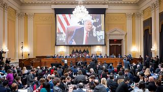 A video of former President Donald Trump is screened during the last meeting of the US House committee investigating the January 6 attack on Capitol Hill. 