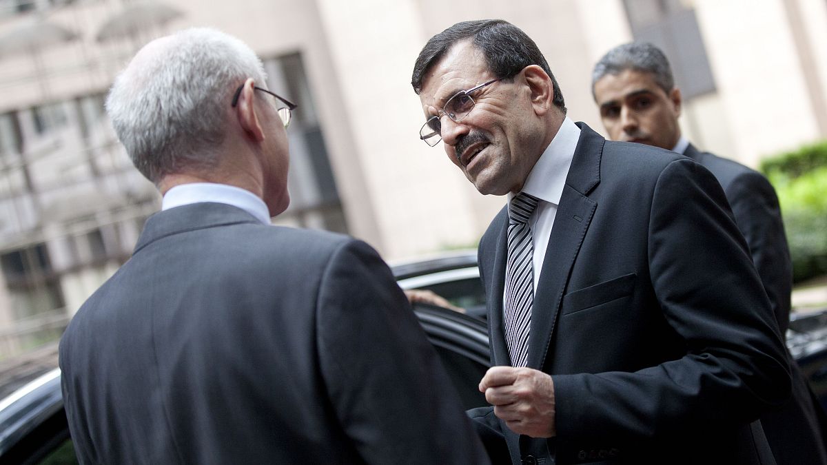 رئيس الحكومة التونسية السابق علي العريض مع رئيس المجلس الأوروبي السابق هرمان فان رومبوي في بروكسل. 2013/07/29