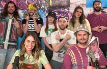 The H3 Podcast crew, with hosts Ethan and Hila Klein at the front.