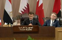  الرئيس الفرنسي إيمانويل ماكرون  خلال مؤتمر إقليمي لدعم العراق منعقد في الأردن.