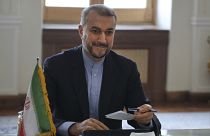 حسين أمير عبد اللهيان، وزير الخارجية الإيراني  خلال مؤتمر صحفي في طهران، إيران. 
