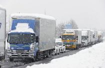Hundreds of vehicles were stranded on highways in Japan Wednesday night because of snow storm.