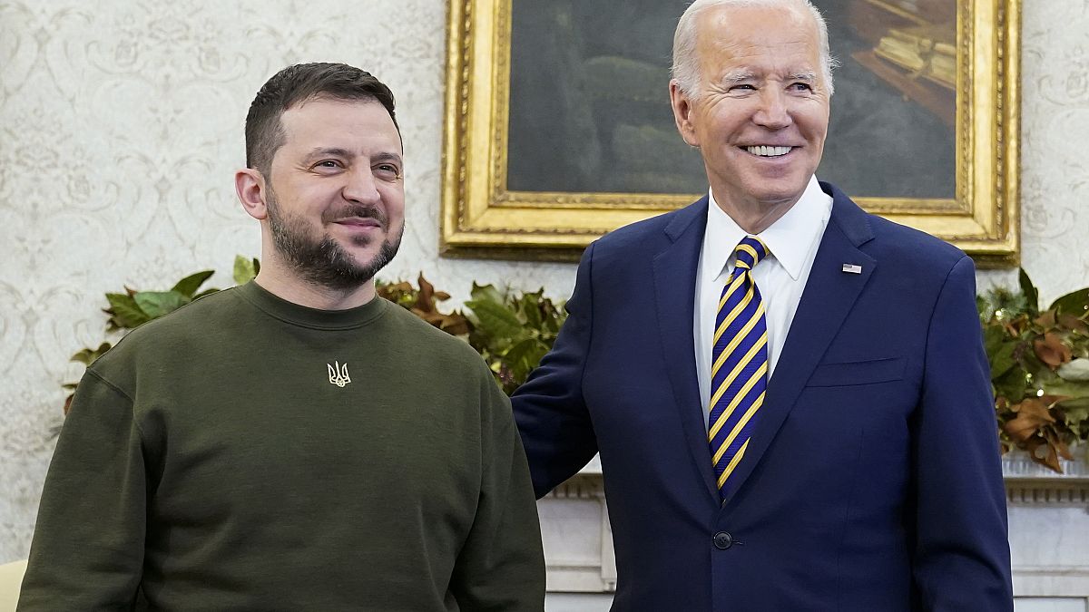 US President Joe Biden greets his Ukrainian counterpart Volodymyr Zelenskyy in Washington DC