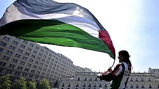 Un manifestant pro-Palestine devant le palais présidentiel de La Moneda à Santiago, le 30 septembre 2022.