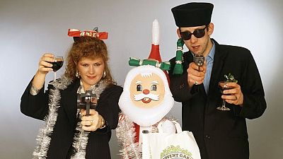 Kirsty MacColl and Shane MacGowan getting into the festive spirit