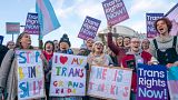 Supporters of the Gender Recognition Reform Bill (Scotland) take part in a protest outside the Scottish Parliament, ahead of a debate on the bill, in Edinburgh. December 2022