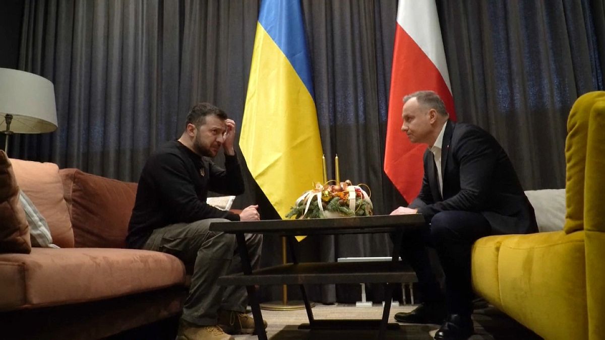 El presidente de Ucrania Volodímir Zelenskiy el presidente de Polonia Andrzej Duda