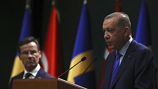 Ο Τούρκος πρόεδρος Ρετζέπ Ταγίπ Ερντογάν με τον Σουηδό πρωθυπουργό Ουλφ Κρίστερσον