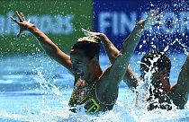 Italy's Giorgio Minisi and Lucrezia Ruggiero compete during the mixed duet technical final of the artistic swimming at the 19th FINA World Championship in 2022.