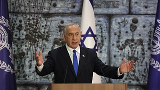 Benjamin Netanjahu beszédet mond a jeruzsálemi elnöki rezidencián