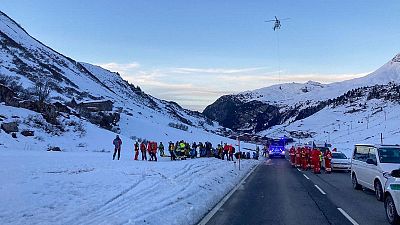 members of the emergency services working near the scene of an avalanche at Bregenz, Austria on December 25, 2022 