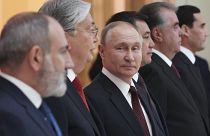 Putyin a Független Államok Közössét alkotó országok vezetőivel tartott informális találkozón Szentpéterváron 2022. december 26-án
