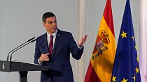 Spain's Prime Minister Pedro Sanchez speaks during a news conference to give a roundup of the economic and political situation over the past year in Madrid, Spain.