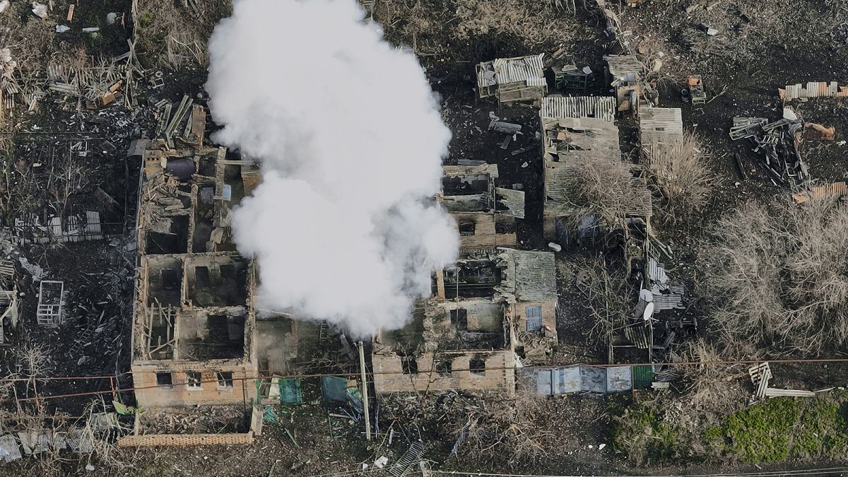 Smoke billows after Russian attacks in the outskirts of Bakhmut, 27 December 2022