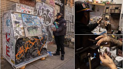 Brooklyn-based artist Danny Cortes recreates in miniature the urban scenery and hip-hop culture of New York.