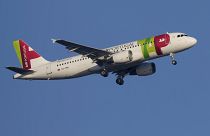 A TAP Air Portugal Airbus A320 approaches for landing in Lisbon.