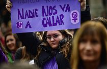 Mujeres en una protesta durante el día Internacional de la Mujer  