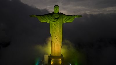 The Christ Redeemer statue was lit with the green and yellow national colours