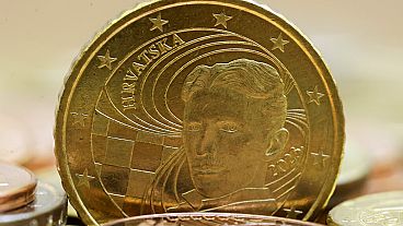 New Croatian euro coin depicting scientist Nikola Tesla is showcased at the Croatian central bank.