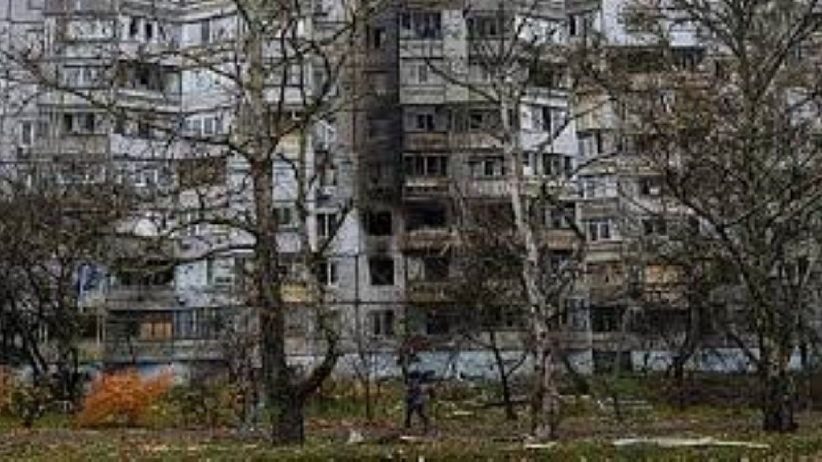 Herszon Korabel városrész az orosz támadás után 