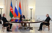Azerbaycan Cumhurbaşkanı İlham Aliyev, Rusya Devlet Başkanı Vladimir Putin ve Ermenistan Başbakanı Nikol Paşinyan