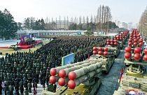Zeremonie zur Übergabe eines 600mm-Mehrfachraketen-Systems in Pjöngjang, Nordkorea