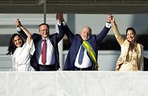 Le président Lula da Silva et son épouse Rosangela, lors de la cérémonie d''investiture à Brasilia, le 01/01/2023