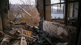 This photo taken on New Year's Day shows a damaged room of the regional Children’s Hospital after a Russian missile strike in the southern city of Kherson