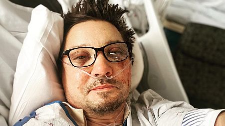 Jeremy Renner post selfie on Instagram from hospital bed