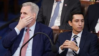 Republican Kevin McCarthy listens during the second round of votes for Speaker of the House at the US Capitol.