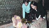 Olivia Hussey and Leonard Whiting, stars of Franco Zeffirelli's "Romeo and Juliet" place flowers on the Tomb of Juliet in Verona in 1968