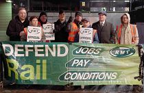 Sindicato dos trabalhadores Ferroviários, Marítimos e dos Transportes (RTM) em protesto