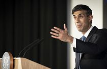 Britain's Prime Minister Rishi Sunak gestures during a speech setting out his priorities for 2023 at Plexal, Queen Elizabeth Olympic Park in east London, 4 January 2023