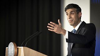 Britain's Prime Minister Rishi Sunak gestures during a speech setting out his priorities for 2023 at Plexal, Queen Elizabeth Olympic Park in east London, 4 January 2023