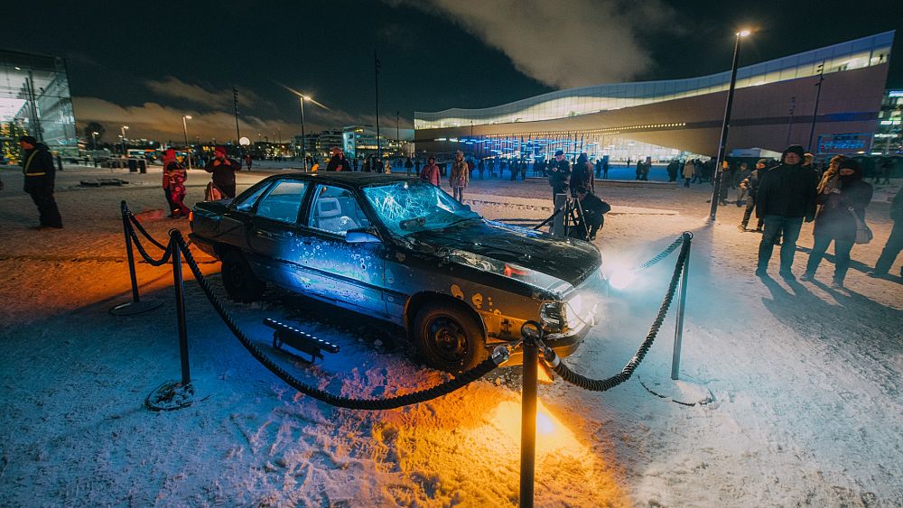 Finland: cars destroyed in Ukraine on display at Lux Light Festival |  Euronews