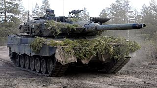 FILE: A Leopard battle tank of the Armoured Brigade is seen during the Army mechanised exercise Arrow 22 exercise, Niinisalo garrison, Western Finland, May 2022