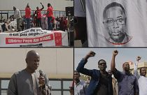 متظاهرة في داكار للمطالبة بالإفراج عن الصحفي السنغالي بابي علي نيانغ.