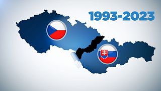 Stylised map showing Czech Republic and Slovakia 