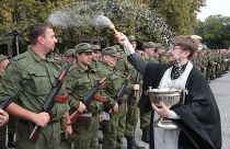 Kısmi seferberlikle askerlere alınanlar için Sivastopol kentinde tören düzenleniyor. 27 Eylül 2022
