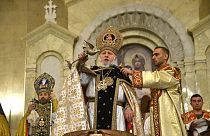Католикос Всех Армян Гарегин II возглавил богослужение накануне православного Рождества 6 января 2021 года в кафедральном соборе Еревана. 