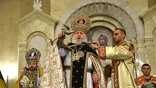 Католикос Всех Армян Гарегин II возглавил богослужение накануне православного Рождества 6 января 2021 года в кафедральном соборе Еревана.
