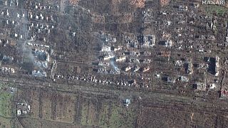Vista aérea de bombardeos en Ucrania
