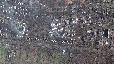 Un'immagine aerea della città di Bachmut, in Ucraina