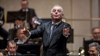 (FILES) This file photo taken on September 29, 2017 shows conductor Daniel Barenboim posing for a photo at the State Opera in Berlin.