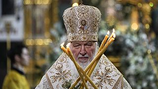 Russian Orthodox Patriarch Kirill delivers a Christmas service in the Christ the Saviour Cathedral in Moscow, Russia, Friday, Jan. 6, 2023
