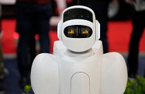 Aeo, a service robot from Aeolus Robotics is shown at the Aeolus booth during the CES tech show Friday