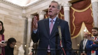 Newly-elected Speaker of the House Kevin McCarthy talks to reporters after a contentious battle to lead the GOP majority in the 118th Congress