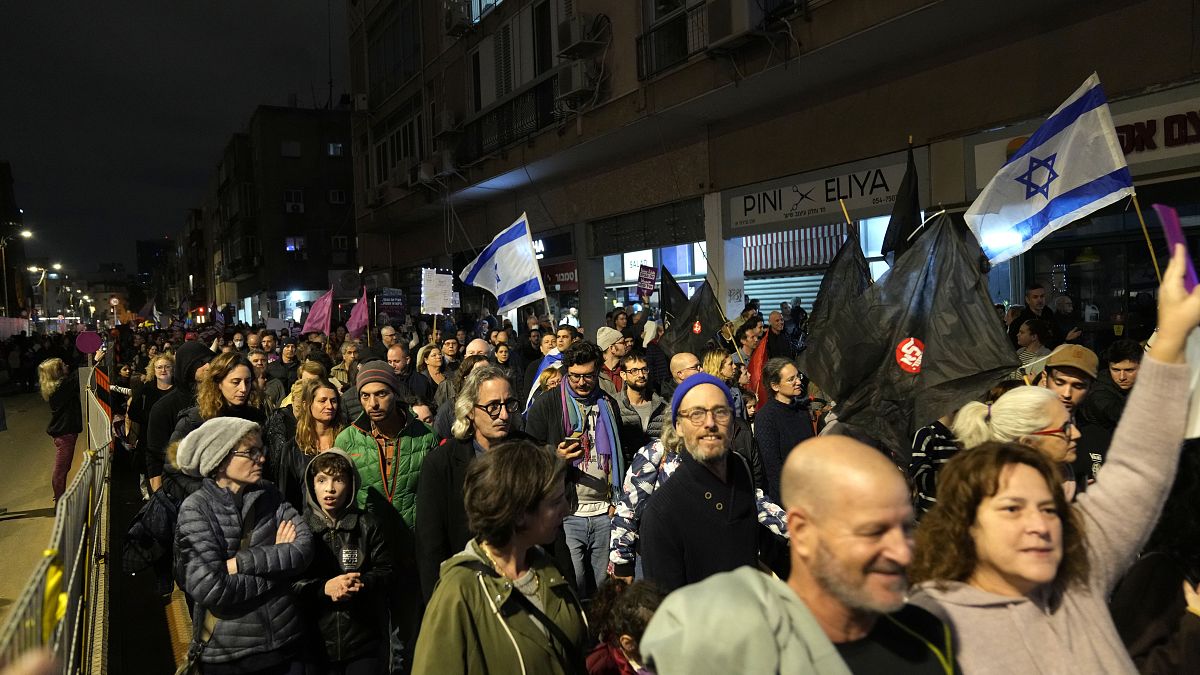 Tüntetés Tel-Avivban a szélsőjobboldali kormány ellen 2023. január 7-én