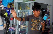 Inventor Roly Mamani working in his 'Robotic Creators' company in Bolivia